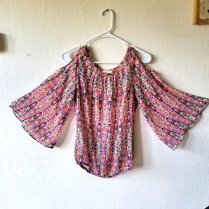 Abstract cold shoulder blouse